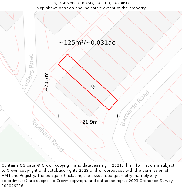 9, BARNARDO ROAD, EXETER, EX2 4ND: Plot and title map