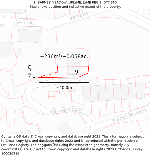 9, BARNES MEADOW, UPLYME, LYME REGIS, DT7 3TD: Plot and title map
