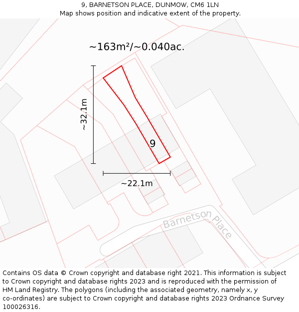 9, BARNETSON PLACE, DUNMOW, CM6 1LN: Plot and title map