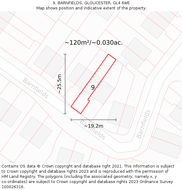 9, BARNFIELDS, GLOUCESTER, GL4 6WE: Plot and title map