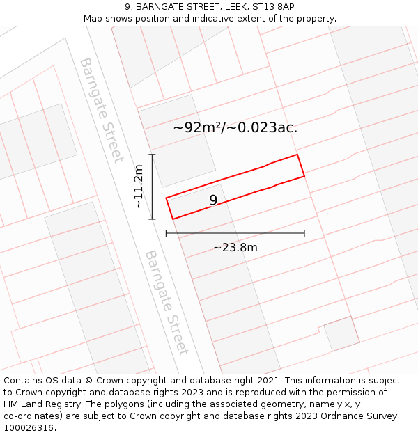 9, BARNGATE STREET, LEEK, ST13 8AP: Plot and title map