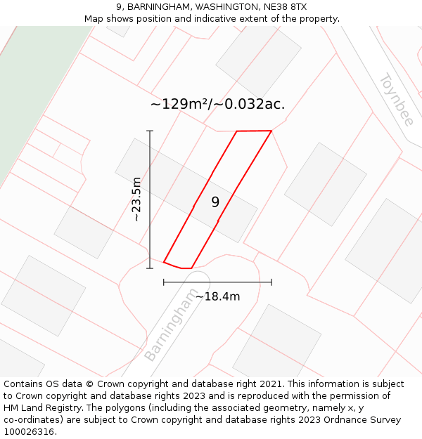 9, BARNINGHAM, WASHINGTON, NE38 8TX: Plot and title map