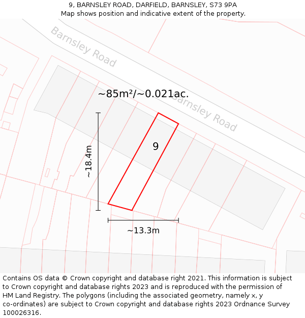 9, BARNSLEY ROAD, DARFIELD, BARNSLEY, S73 9PA: Plot and title map