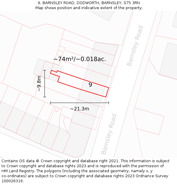 9, BARNSLEY ROAD, DODWORTH, BARNSLEY, S75 3RN: Plot and title map