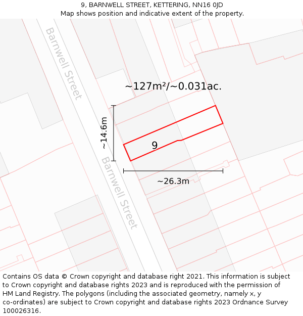 9, BARNWELL STREET, KETTERING, NN16 0JD: Plot and title map