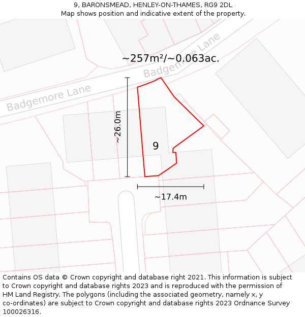 9, BARONSMEAD, HENLEY-ON-THAMES, RG9 2DL: Plot and title map