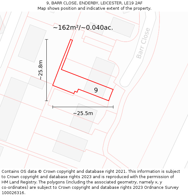 9, BARR CLOSE, ENDERBY, LEICESTER, LE19 2AF: Plot and title map
