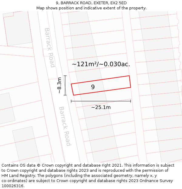 9, BARRACK ROAD, EXETER, EX2 5ED: Plot and title map