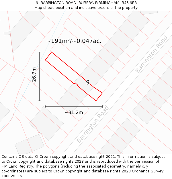 9, BARRINGTON ROAD, RUBERY, BIRMINGHAM, B45 9ER: Plot and title map