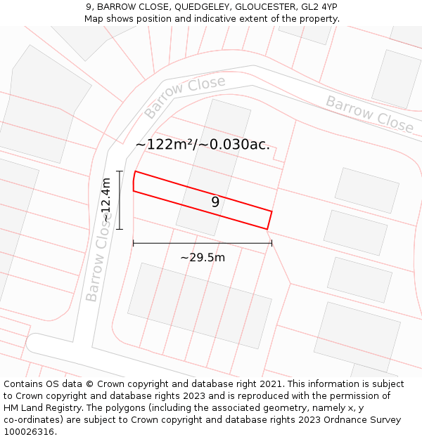 9, BARROW CLOSE, QUEDGELEY, GLOUCESTER, GL2 4YP: Plot and title map