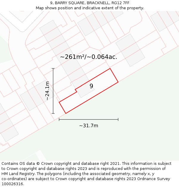9, BARRY SQUARE, BRACKNELL, RG12 7FF: Plot and title map
