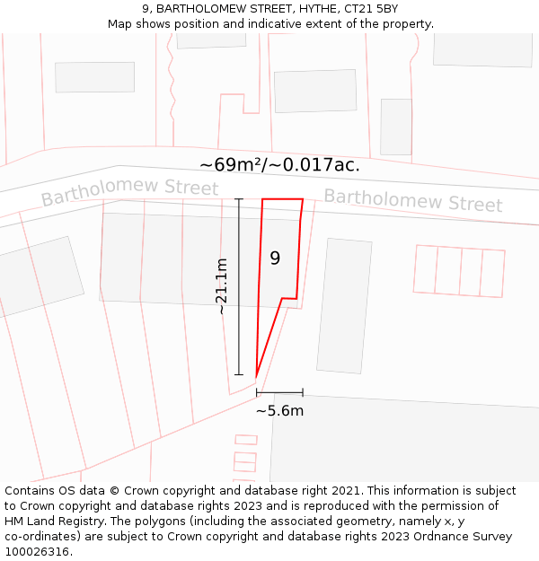 9, BARTHOLOMEW STREET, HYTHE, CT21 5BY: Plot and title map