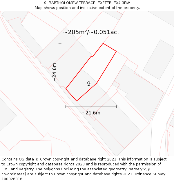 9, BARTHOLOMEW TERRACE, EXETER, EX4 3BW: Plot and title map