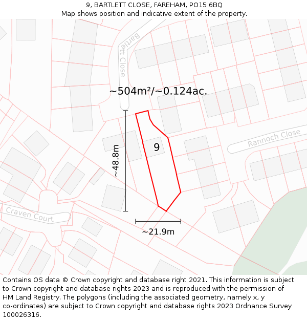 9, BARTLETT CLOSE, FAREHAM, PO15 6BQ: Plot and title map