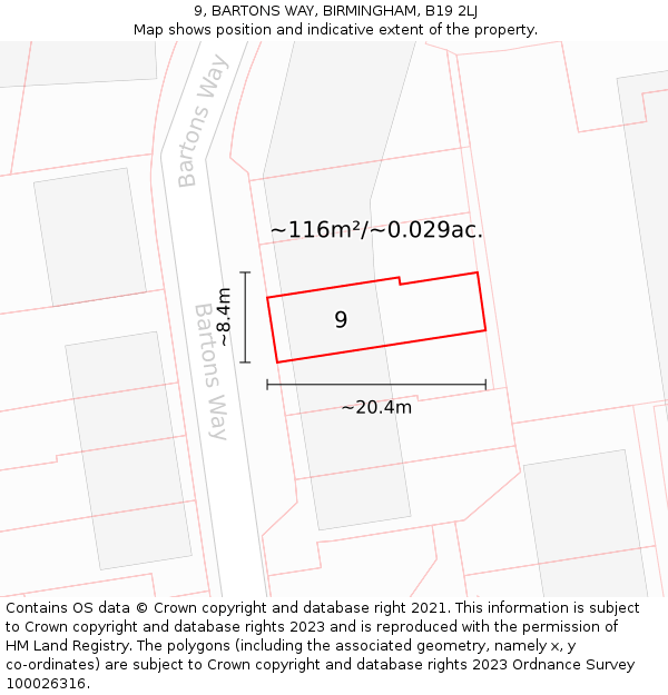 9, BARTONS WAY, BIRMINGHAM, B19 2LJ: Plot and title map