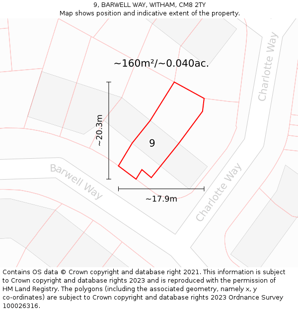 9, BARWELL WAY, WITHAM, CM8 2TY: Plot and title map