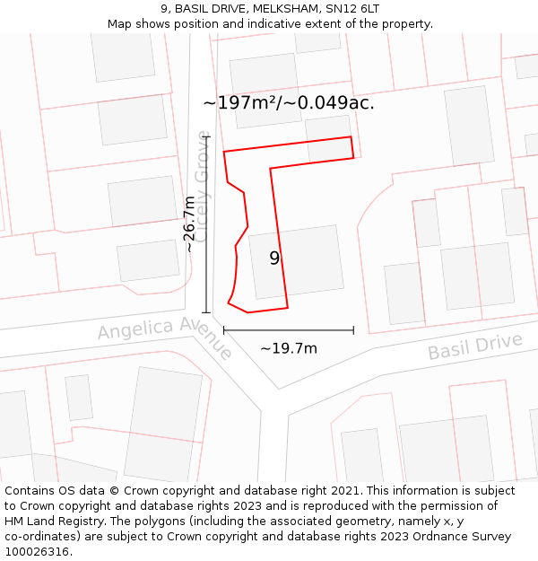 9, BASIL DRIVE, MELKSHAM, SN12 6LT: Plot and title map