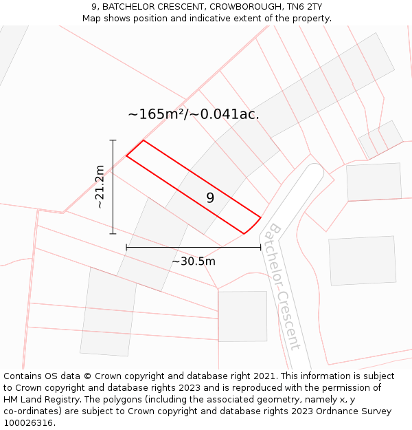 9, BATCHELOR CRESCENT, CROWBOROUGH, TN6 2TY: Plot and title map
