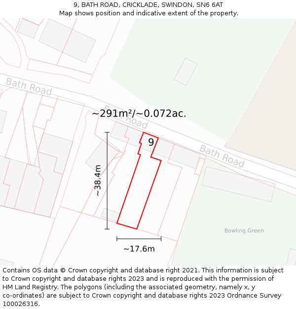 9, BATH ROAD, CRICKLADE, SWINDON, SN6 6AT: Plot and title map