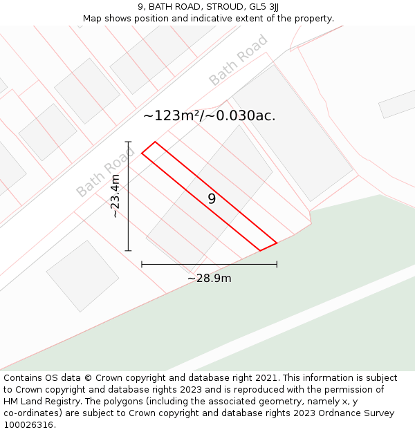 9, BATH ROAD, STROUD, GL5 3JJ: Plot and title map