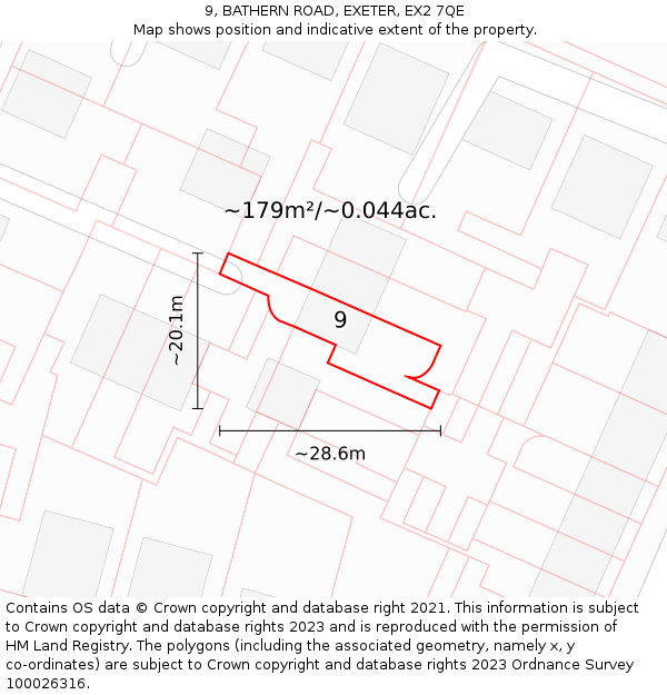 9, BATHERN ROAD, EXETER, EX2 7QE: Plot and title map