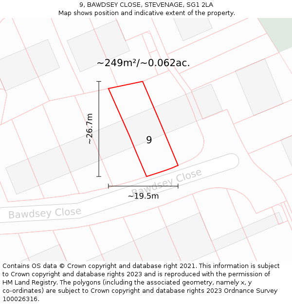 9, BAWDSEY CLOSE, STEVENAGE, SG1 2LA: Plot and title map