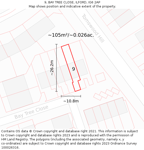 9, BAY TREE CLOSE, ILFORD, IG6 2AP: Plot and title map