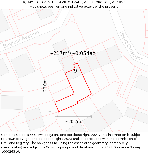 9, BAYLEAF AVENUE, HAMPTON VALE, PETERBOROUGH, PE7 8NS: Plot and title map