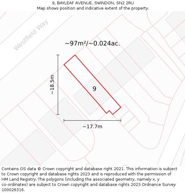 9, BAYLEAF AVENUE, SWINDON, SN2 2RU: Plot and title map