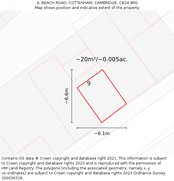 9, BEACH ROAD, COTTENHAM, CAMBRIDGE, CB24 8RG: Plot and title map