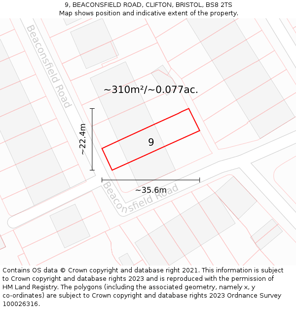 9, BEACONSFIELD ROAD, CLIFTON, BRISTOL, BS8 2TS: Plot and title map