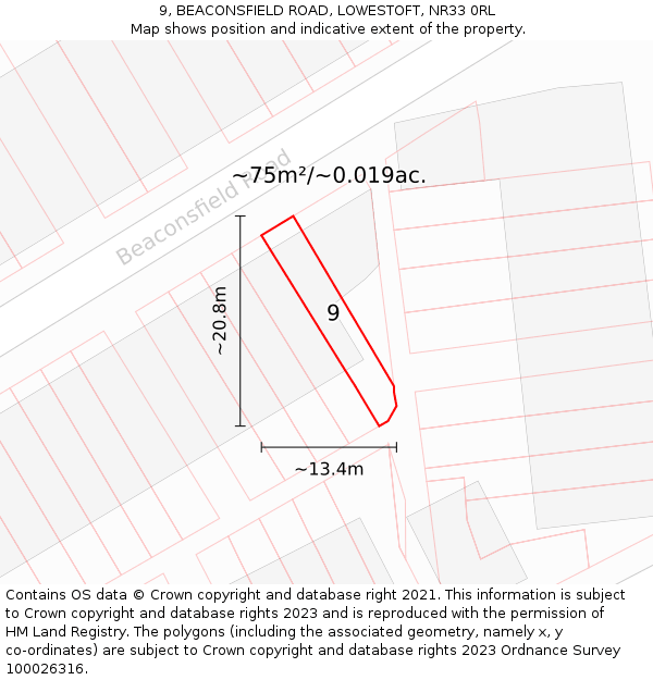 9, BEACONSFIELD ROAD, LOWESTOFT, NR33 0RL: Plot and title map