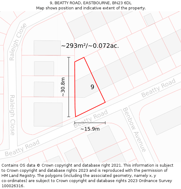 9, BEATTY ROAD, EASTBOURNE, BN23 6DL: Plot and title map