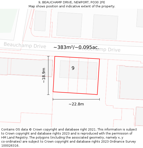 9, BEAUCHAMP DRIVE, NEWPORT, PO30 2FE: Plot and title map