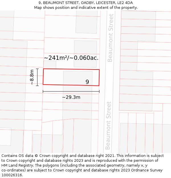 9, BEAUMONT STREET, OADBY, LEICESTER, LE2 4DA: Plot and title map