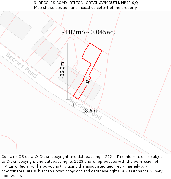 9, BECCLES ROAD, BELTON, GREAT YARMOUTH, NR31 9JQ: Plot and title map