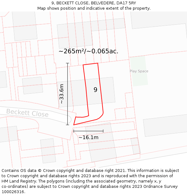 9, BECKETT CLOSE, BELVEDERE, DA17 5RY: Plot and title map