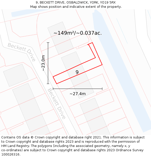 9, BECKETT DRIVE, OSBALDWICK, YORK, YO19 5RX: Plot and title map