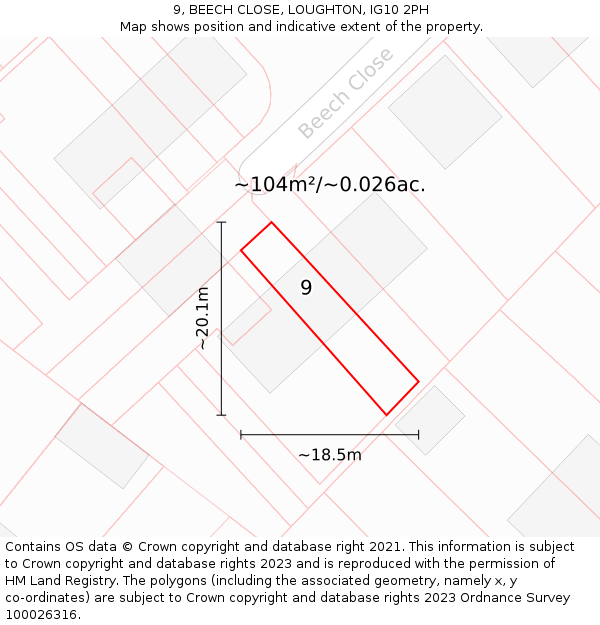 9, BEECH CLOSE, LOUGHTON, IG10 2PH: Plot and title map