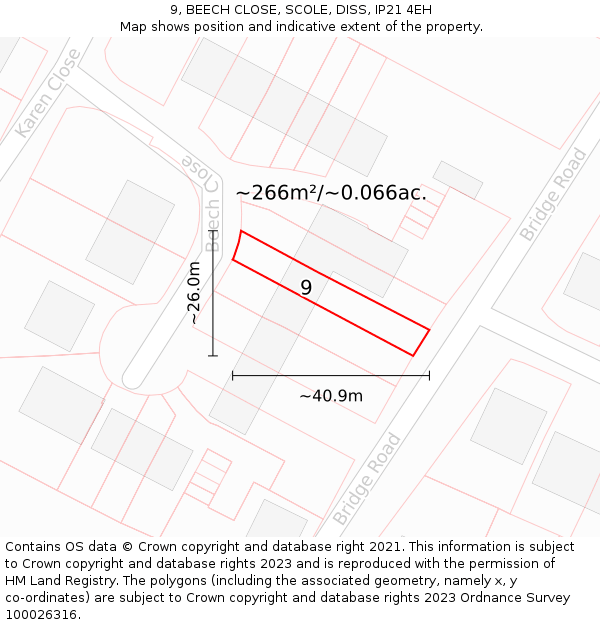 9, BEECH CLOSE, SCOLE, DISS, IP21 4EH: Plot and title map