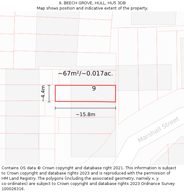 9, BEECH GROVE, HULL, HU5 3DB: Plot and title map