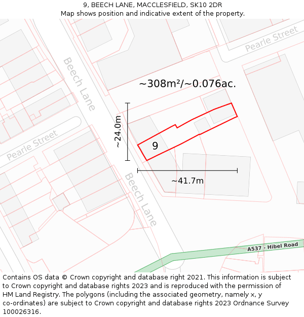 9, BEECH LANE, MACCLESFIELD, SK10 2DR: Plot and title map