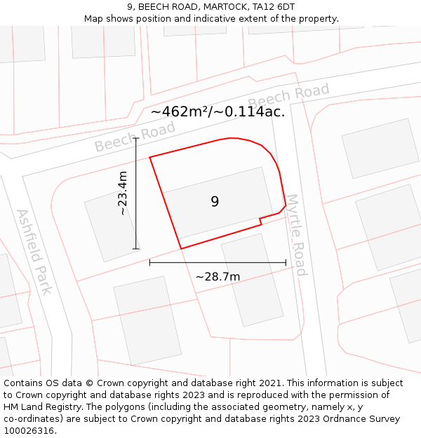 9, BEECH ROAD, MARTOCK, TA12 6DT: Plot and title map