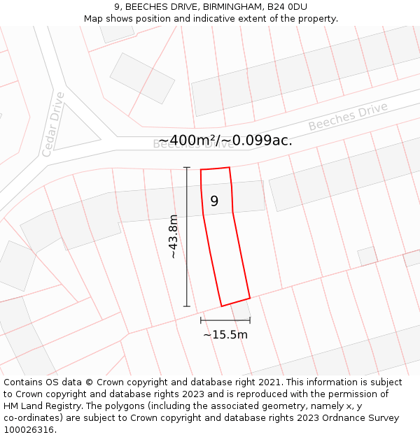 9, BEECHES DRIVE, BIRMINGHAM, B24 0DU: Plot and title map
