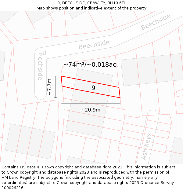 9, BEECHSIDE, CRAWLEY, RH10 6TL: Plot and title map