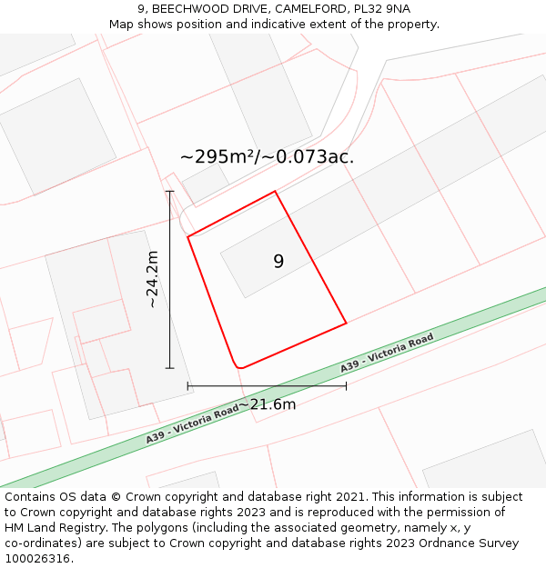 9, BEECHWOOD DRIVE, CAMELFORD, PL32 9NA: Plot and title map
