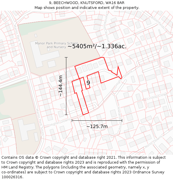 9, BEECHWOOD, KNUTSFORD, WA16 8AR: Plot and title map