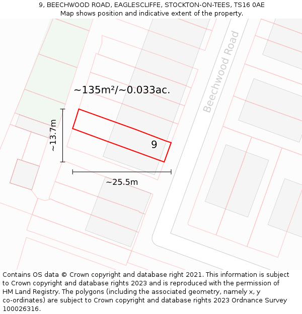 9, BEECHWOOD ROAD, EAGLESCLIFFE, STOCKTON-ON-TEES, TS16 0AE: Plot and title map