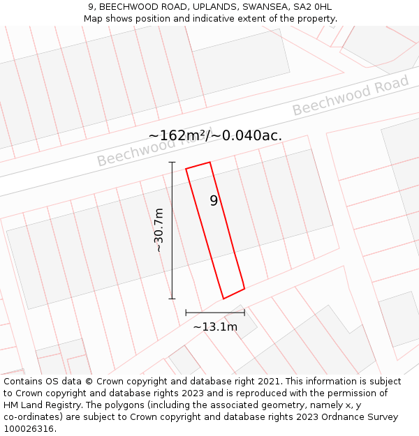 9, BEECHWOOD ROAD, UPLANDS, SWANSEA, SA2 0HL: Plot and title map