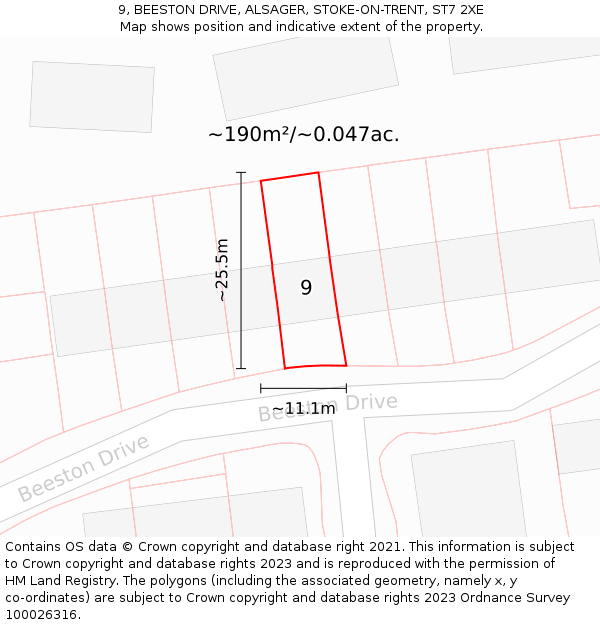 9, BEESTON DRIVE, ALSAGER, STOKE-ON-TRENT, ST7 2XE: Plot and title map
